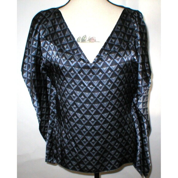NWT W Worth NY Womens P XS Top Designer New York Blouse Silk Navy Blue Flowy Dia